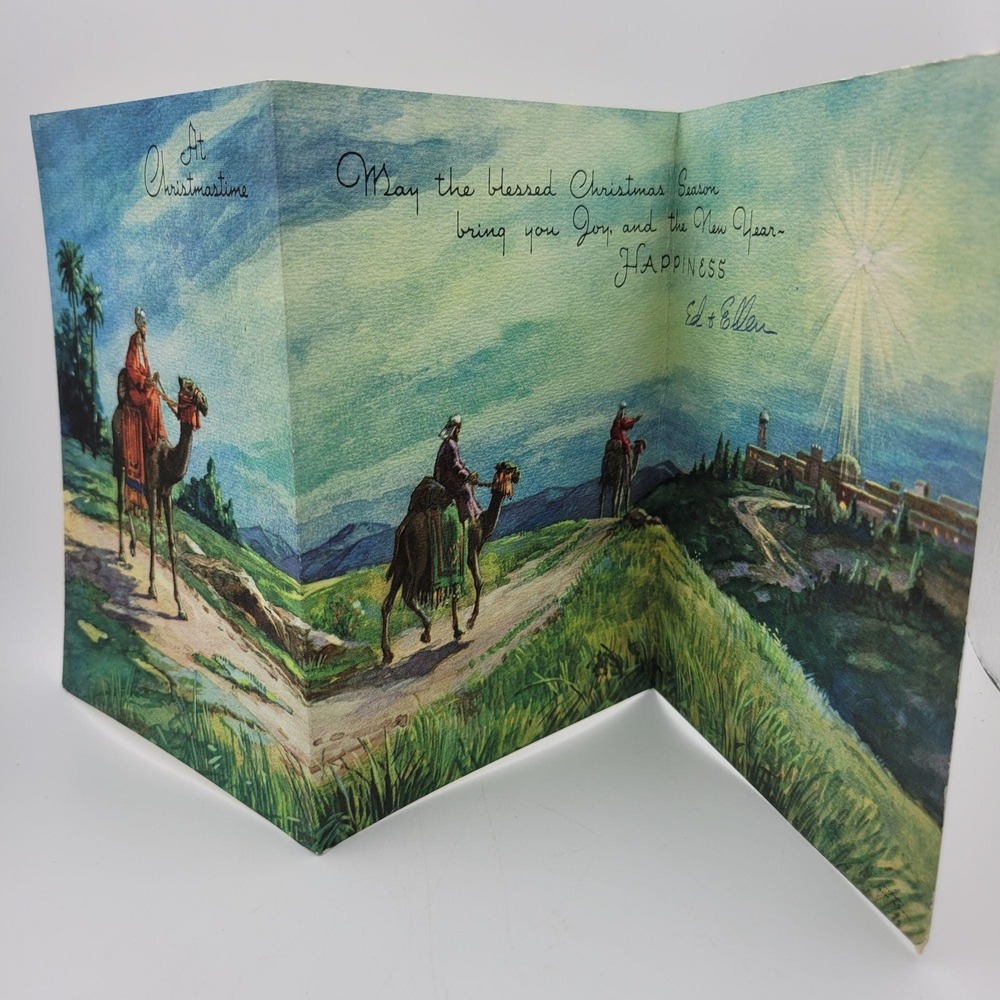 Vintage At Christmas time Greeting Card Camel‎ Desert Scene Wiseman Christian